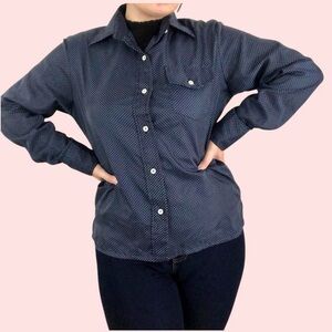 NAVY BLUE POLKADOT BUTTON UP
